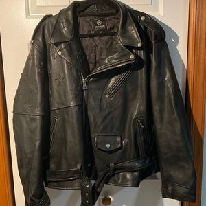 Hudson Black Star-Embellished Leather Bomber Jacket